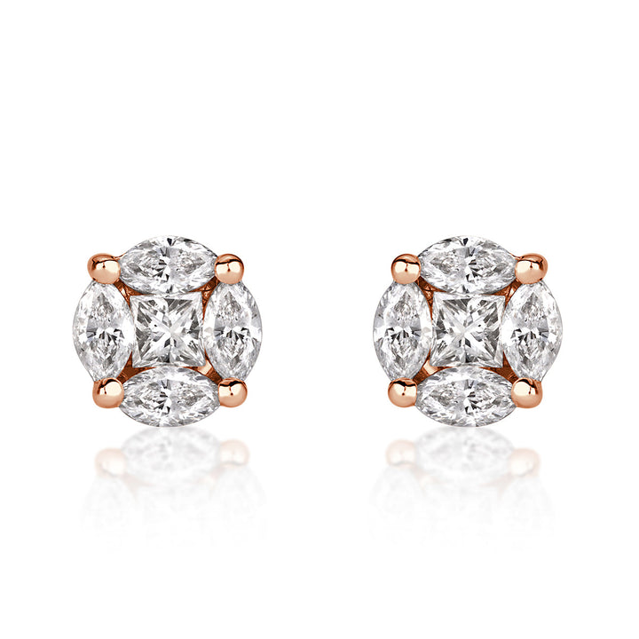 0.50ct Illusion Round Lab Diamond Stud Earrings in 18K Rose Gold