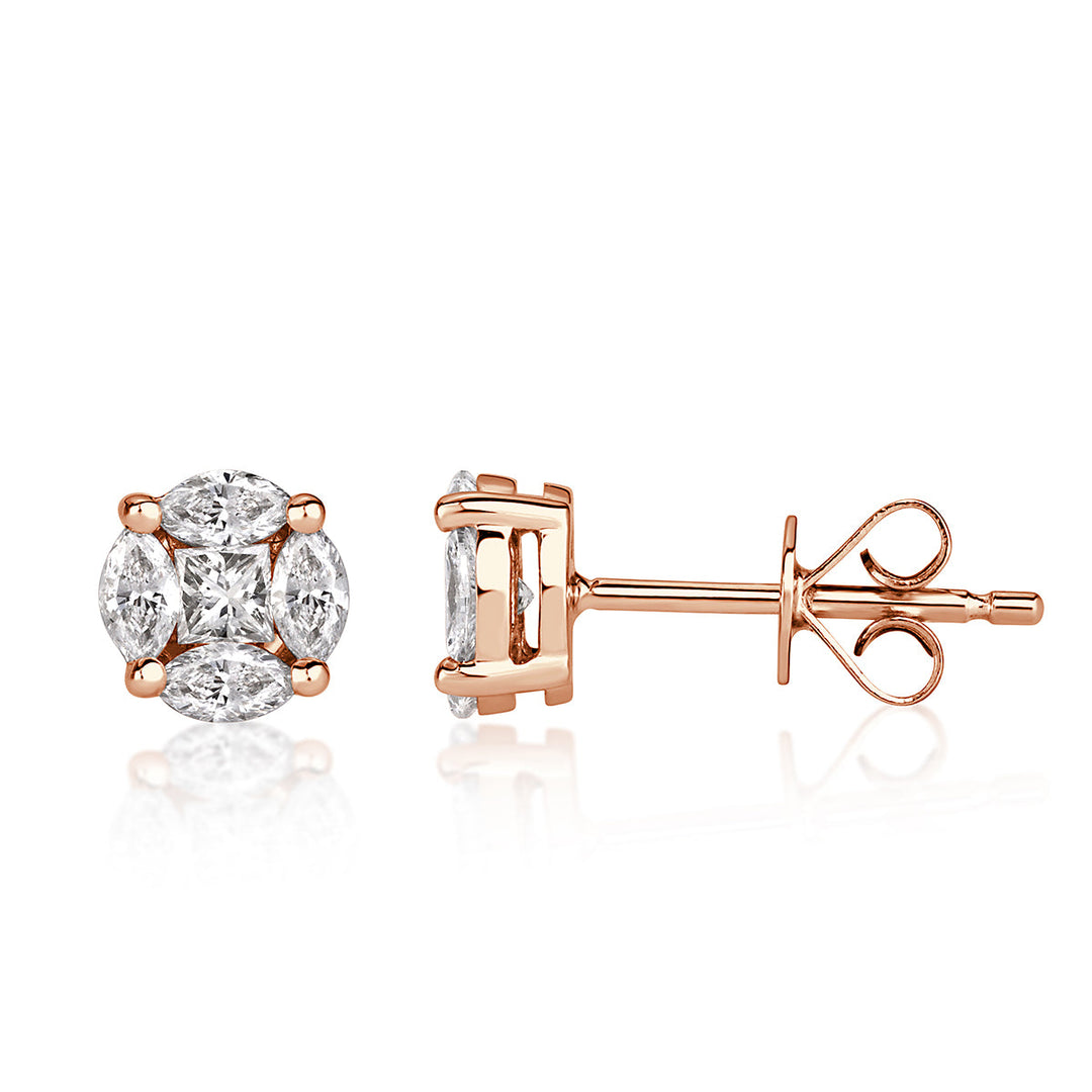 0.50ct Illusion Round Lab Diamond Stud Earrings in 18K Rose Gold