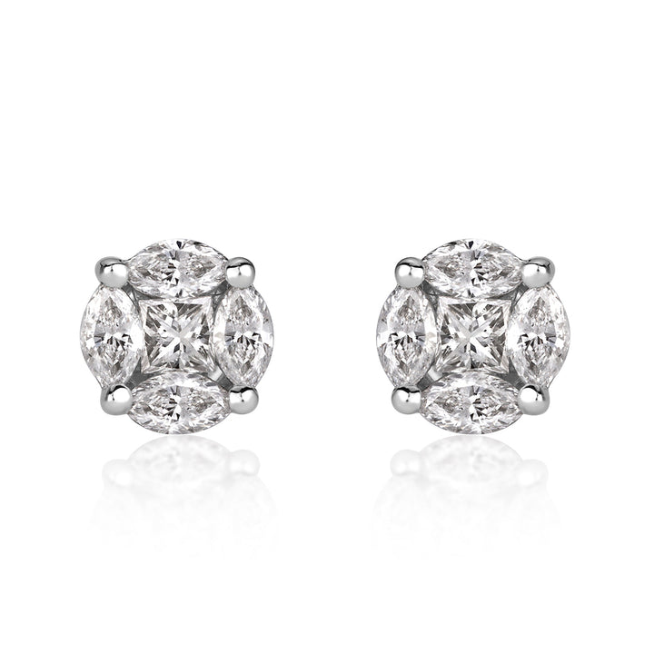 0.50ct Illusion Round Lab Diamond Stud Earrings in 18K White Gold