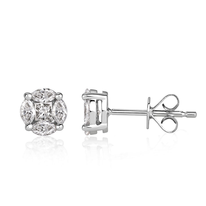 0.50ct Illusion Round Lab Diamond Stud Earrings in 18K White Gold