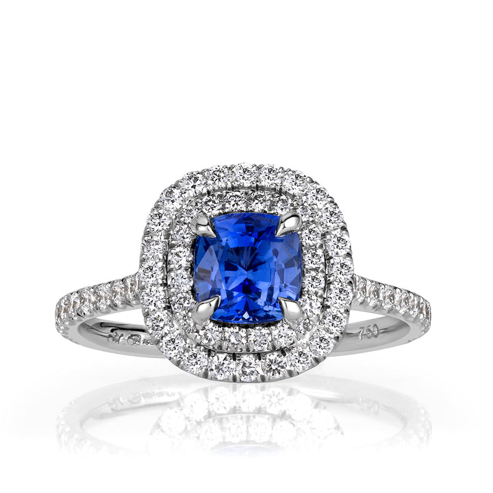 1.78ct Cushion Cut Sapphire and Lab Diamond Engagement Ring