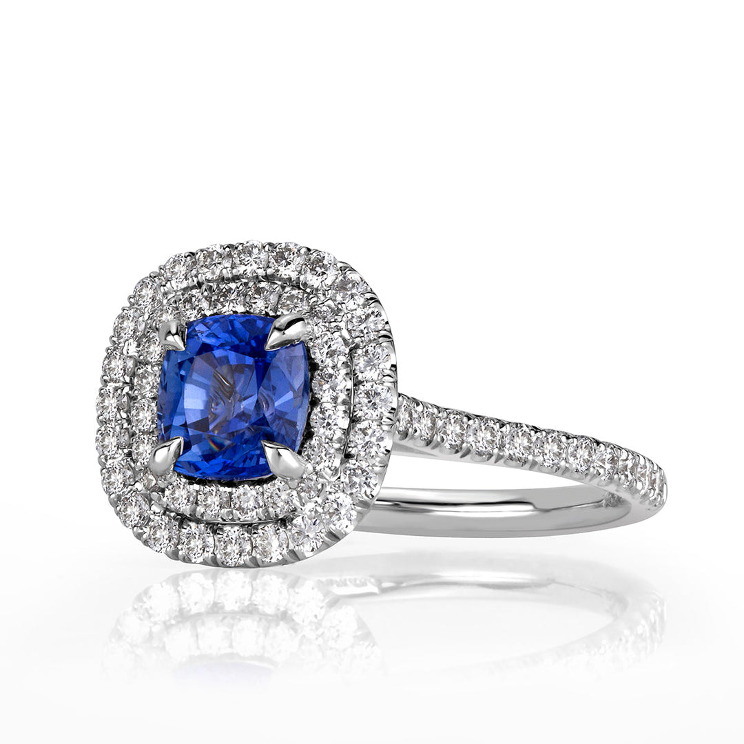 1.78ct Cushion Cut Sapphire and Lab Diamond Engagement Ring