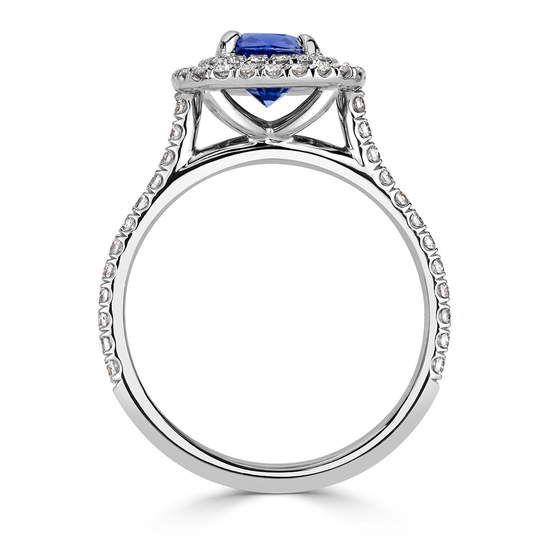 1.78ct Cushion Cut Sapphire and Lab Diamond Engagement Ring