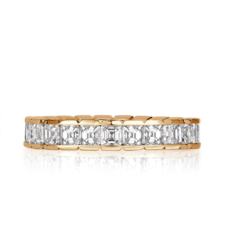 2.20ct Asscher Cut Lab Diamond Eternity Band in 18k Champagne Yellow Gold