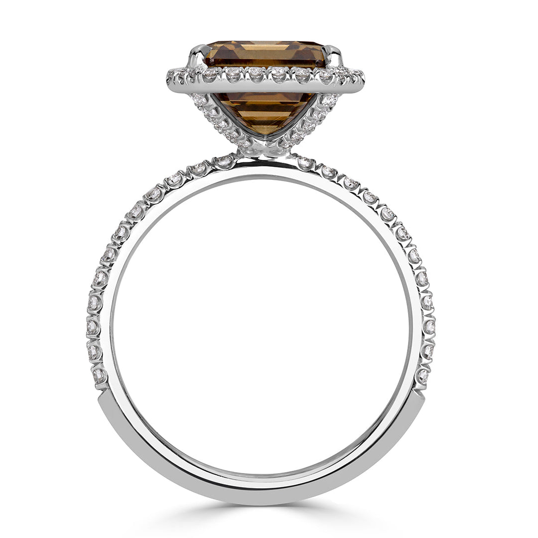 4.35ct Fancy Brown Asscher Cut Lab Diamond Engagement Ring