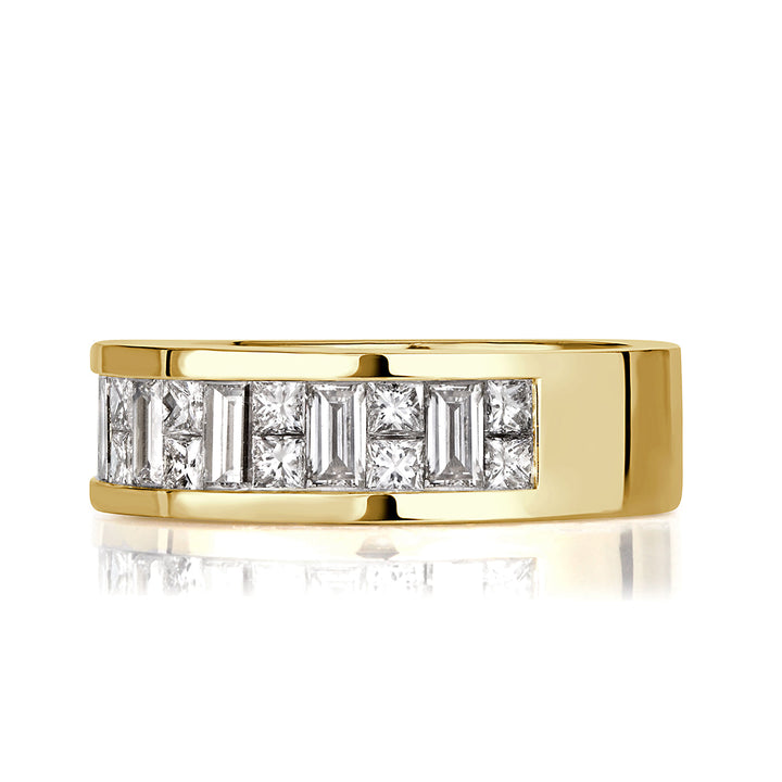 2.00ct Princess and Baguette Cut Lab Diamond Men's Wedding Band in 18k Yellow Gold