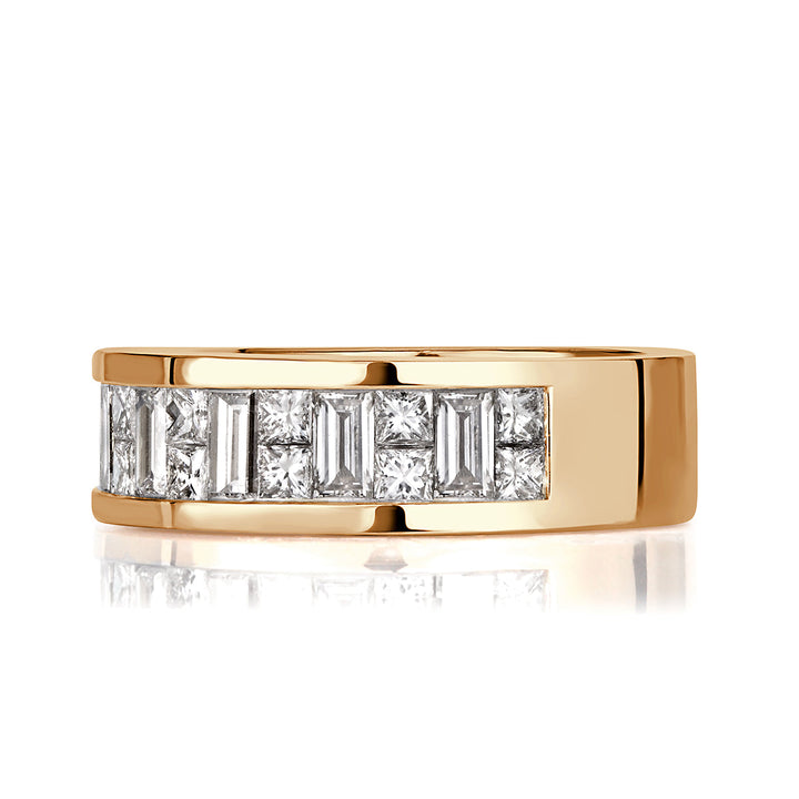 2.00ct Princess and Baguette Cut Lab Diamond Men's Wedding Band in 18k Champagne Yellow Gold