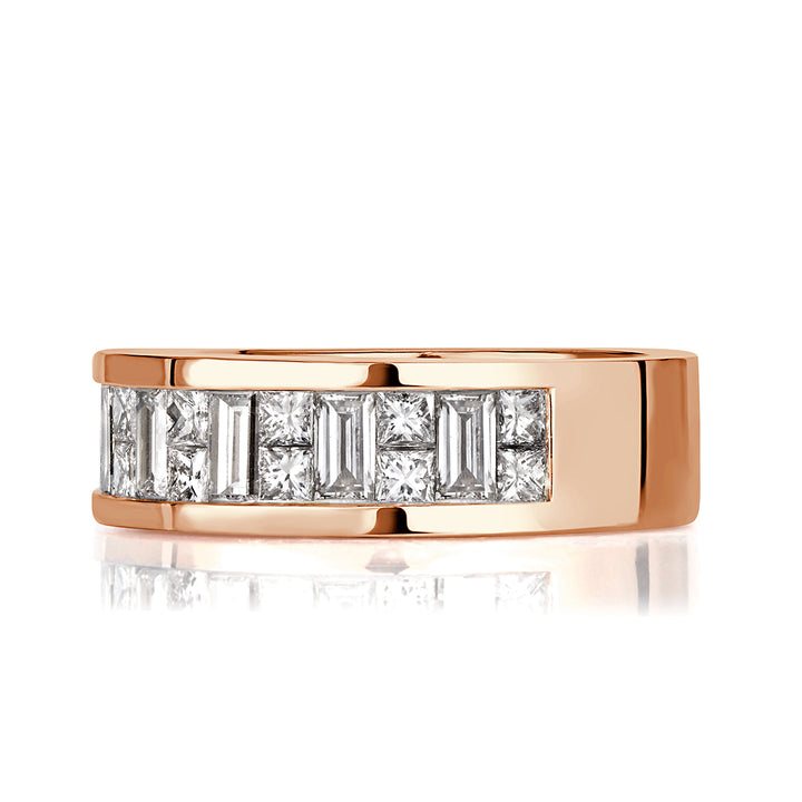 2.00ct Princess and Baguette Cut Lab Diamond Men's Wedding Band in 18k Rose Gold