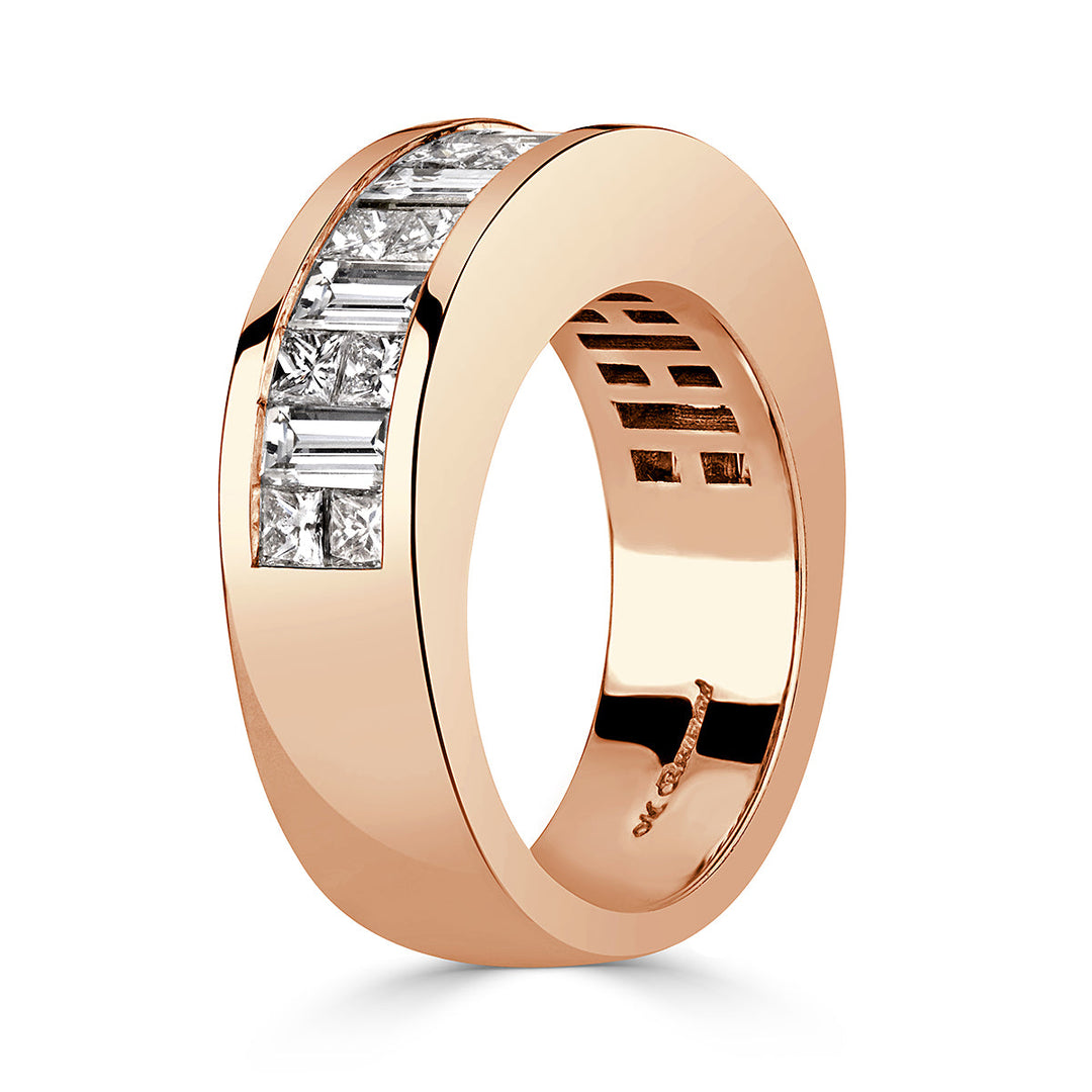 2.00ct Princess and Baguette Cut Lab Diamond Men's Wedding Band in 18k Rose Gold