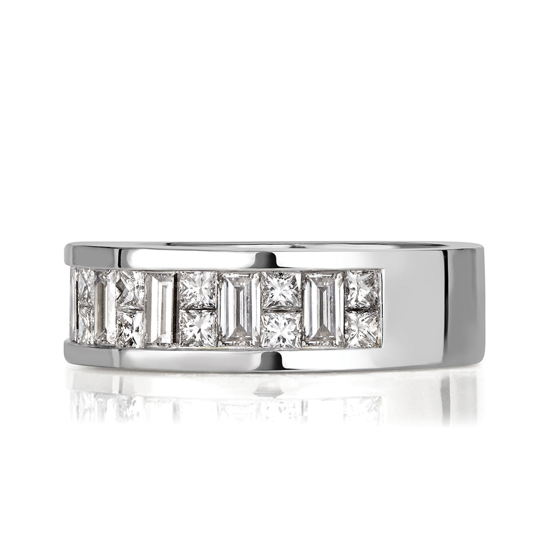 2.00ct Princess and Baguette Cut Lab Diamond Men's Wedding Band in 18k White Gold