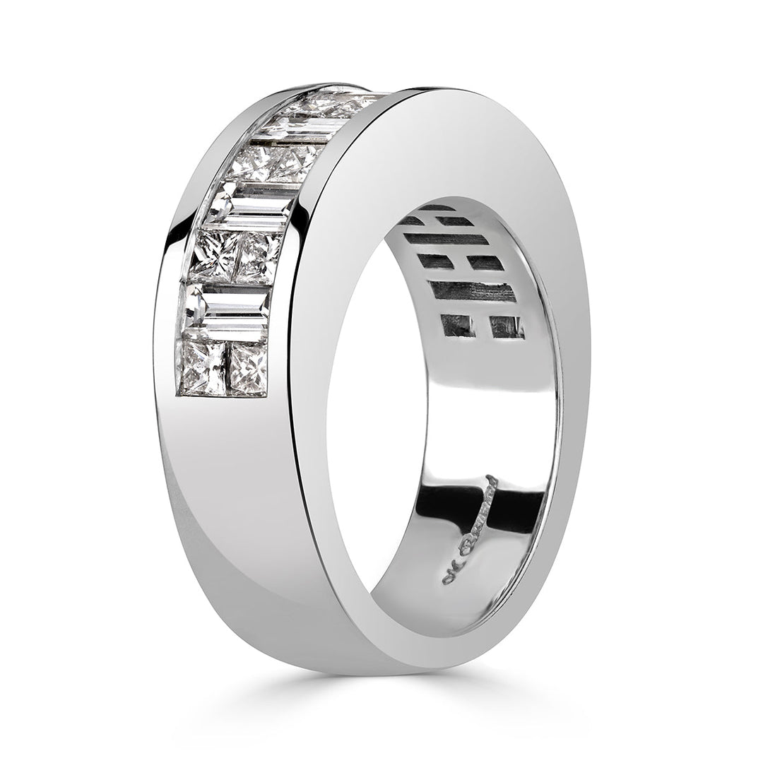 2.00ct Princess and Baguette Cut Lab Diamond Men's Wedding Band in 18k White Gold