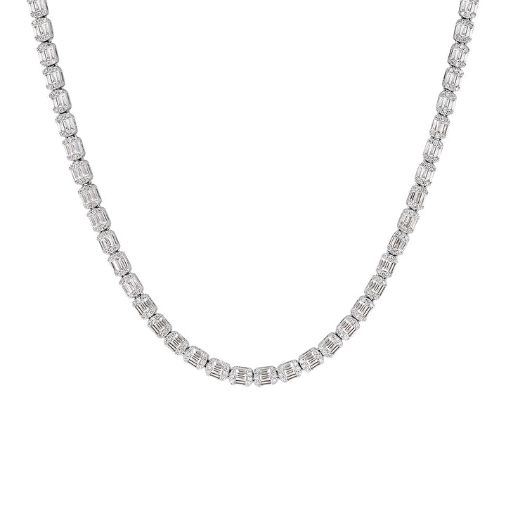 5.71ct Baguette and Round Cut Lab Diamond Tennis Necklace in 18k White Gold