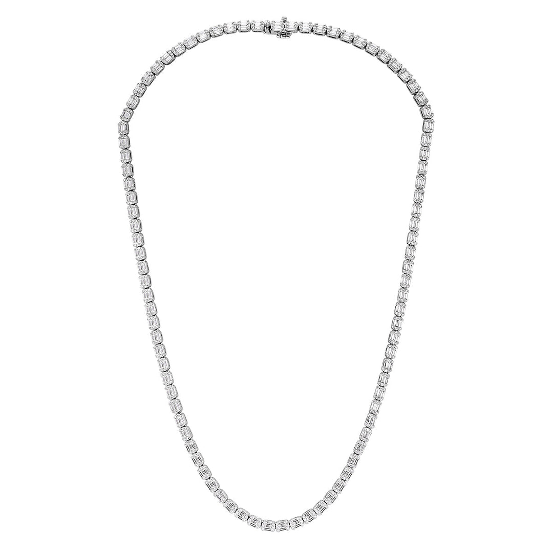 5.71ct Baguette and Round Cut Lab Diamond Tennis Necklace in 18k White Gold