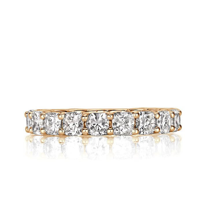 3.40ct Cushion Cut Lab Diamond Eternity Band in 18k Champagne Yellow Gold