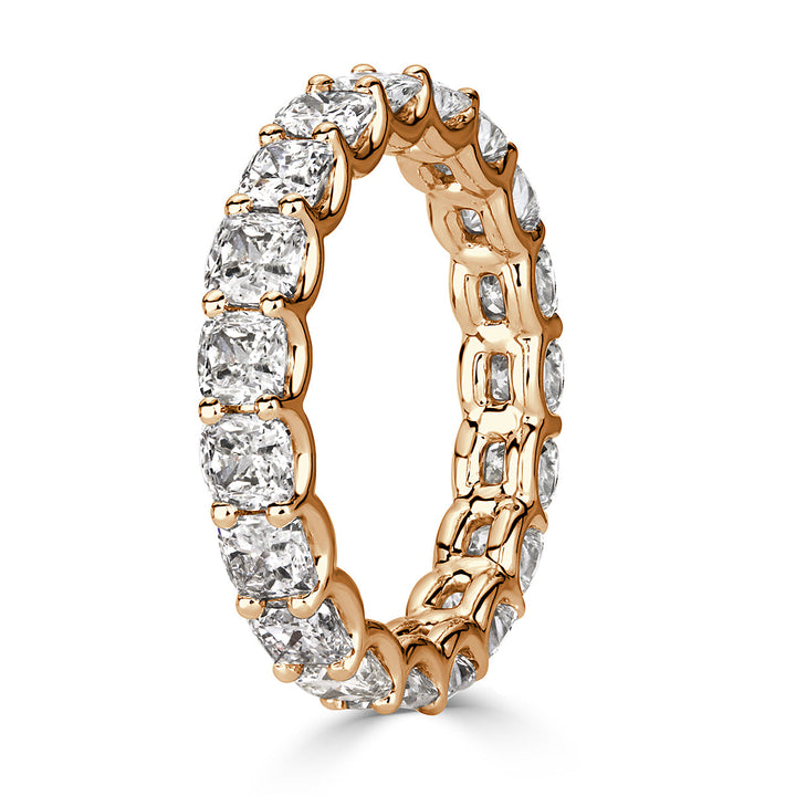 3.40ct Cushion Cut Lab Diamond Eternity Band in 18k Champagne Yellow Gold