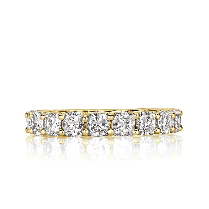 3.40ct Cushion Cut Lab Diamond Eternity Band in 18k Yellow Gold