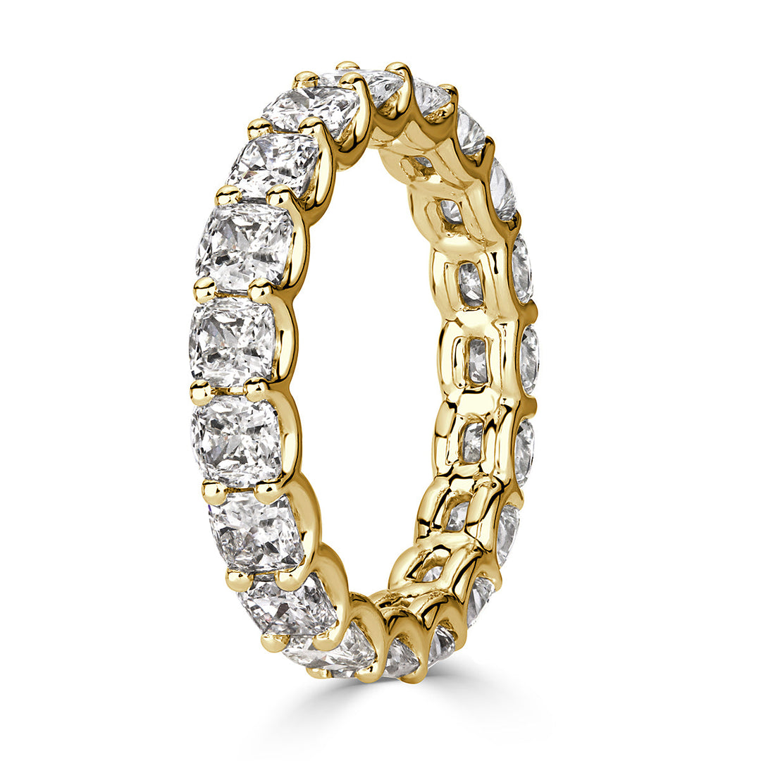 3.40ct Cushion Cut Lab Diamond Eternity Band in 18k Yellow Gold