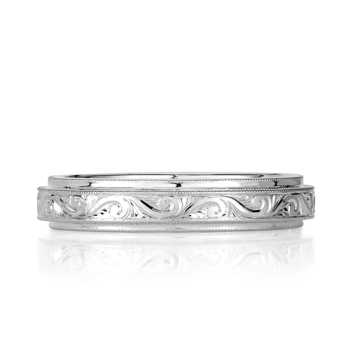 Handmade Engraved Wedding Band in 18k White Gold