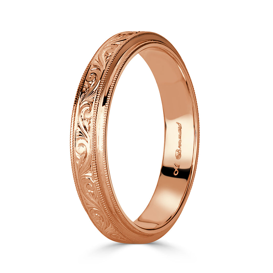 Handmade Engraved Wedding Band in 18k Rose Gold