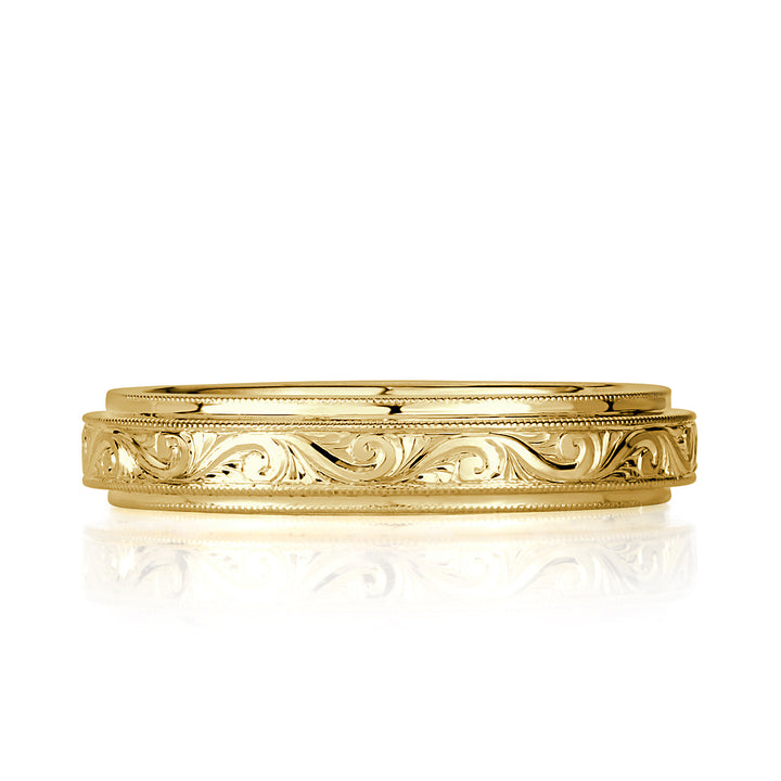 Handmade Engraved Wedding Band in 18k Yellow Gold