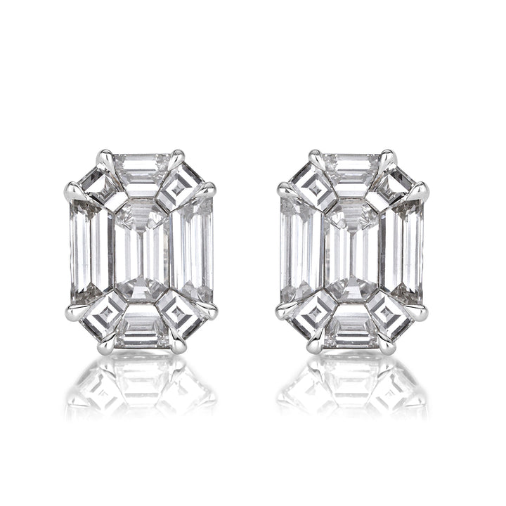 1.54ct Emerald Cut Mosaic Lab Diamond Stud Earrings in 18K White Gold