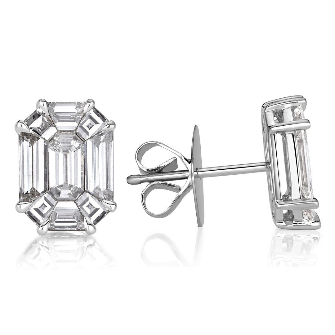 1.54ct Emerald Cut Mosaic Lab Diamond Stud Earrings in 18K White Gold