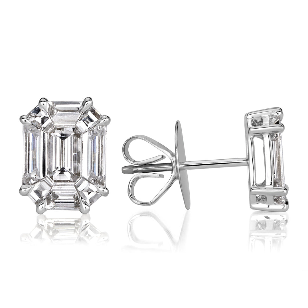 1.30ct Emerald Cut Mosaic Lab Diamond Stud Earrings in 18K White Gold