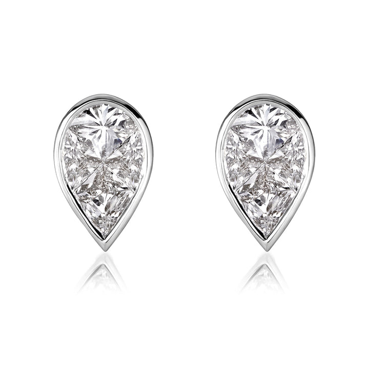 0.86ct Pear Shaped Lab Diamond Mosaic Stud Earrings in 18K White Gold