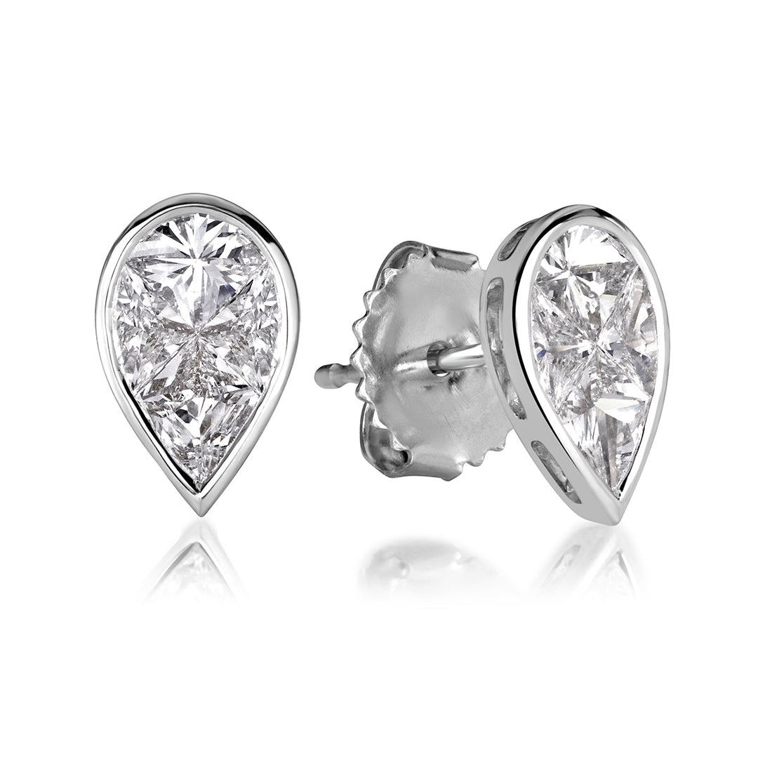 0.86ct Pear Shaped Lab Diamond Mosaic Stud Earrings in 18K White Gold