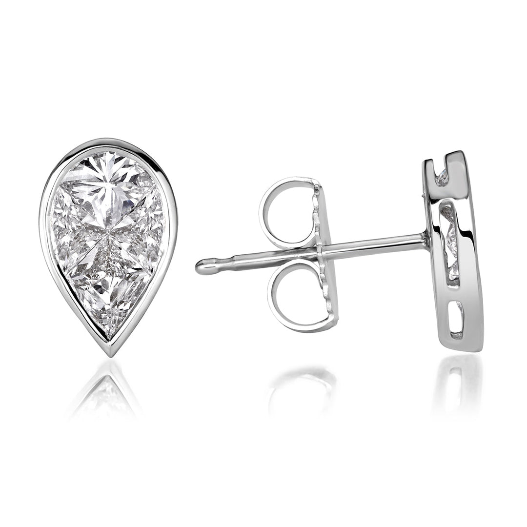 0.86ct Pear Shaped Lab Diamond Mosaic Stud Earrings in 18K White Gold