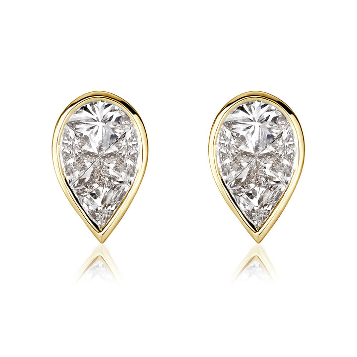 0.86ct Pear Shaped Lab Diamond Mosaic Stud Earrings in 18K Yellow Gold