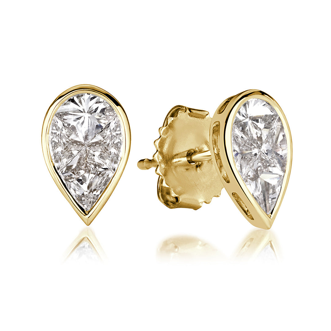 0.86ct Pear Shaped Lab Diamond Mosaic Stud Earrings in 18K Yellow Gold