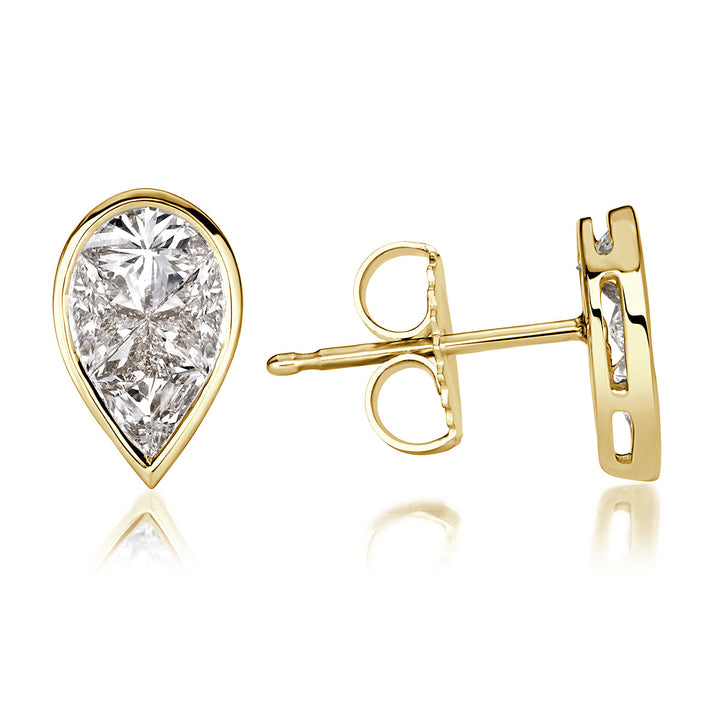 0.86ct Pear Shaped Lab Diamond Mosaic Stud Earrings in 18K Yellow Gold