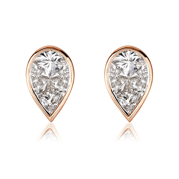 0.86ct Pear Shaped Lab Diamond Mosaic Stud Earrings in 18K Rose Gold