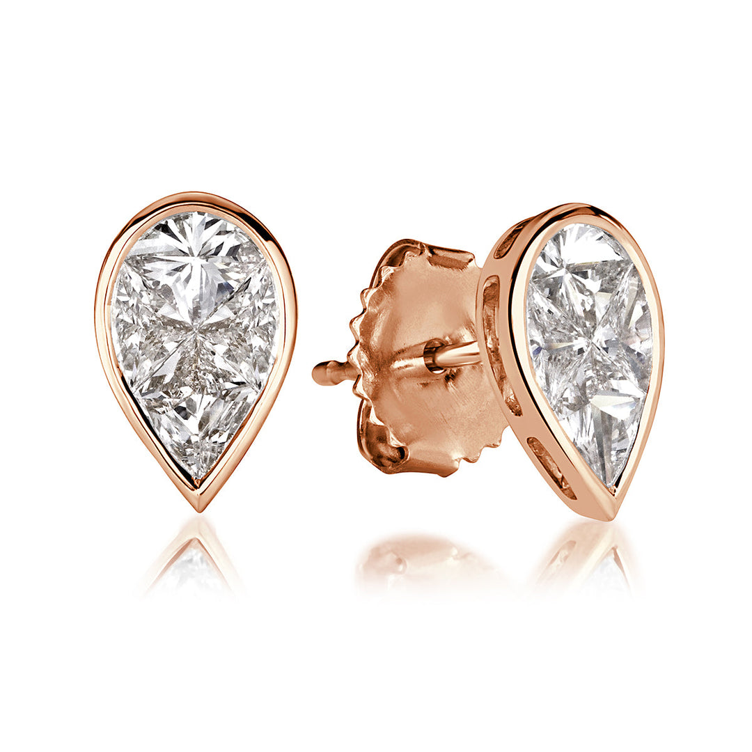 0.86ct Pear Shaped Lab Diamond Mosaic Stud Earrings in 18K Rose Gold