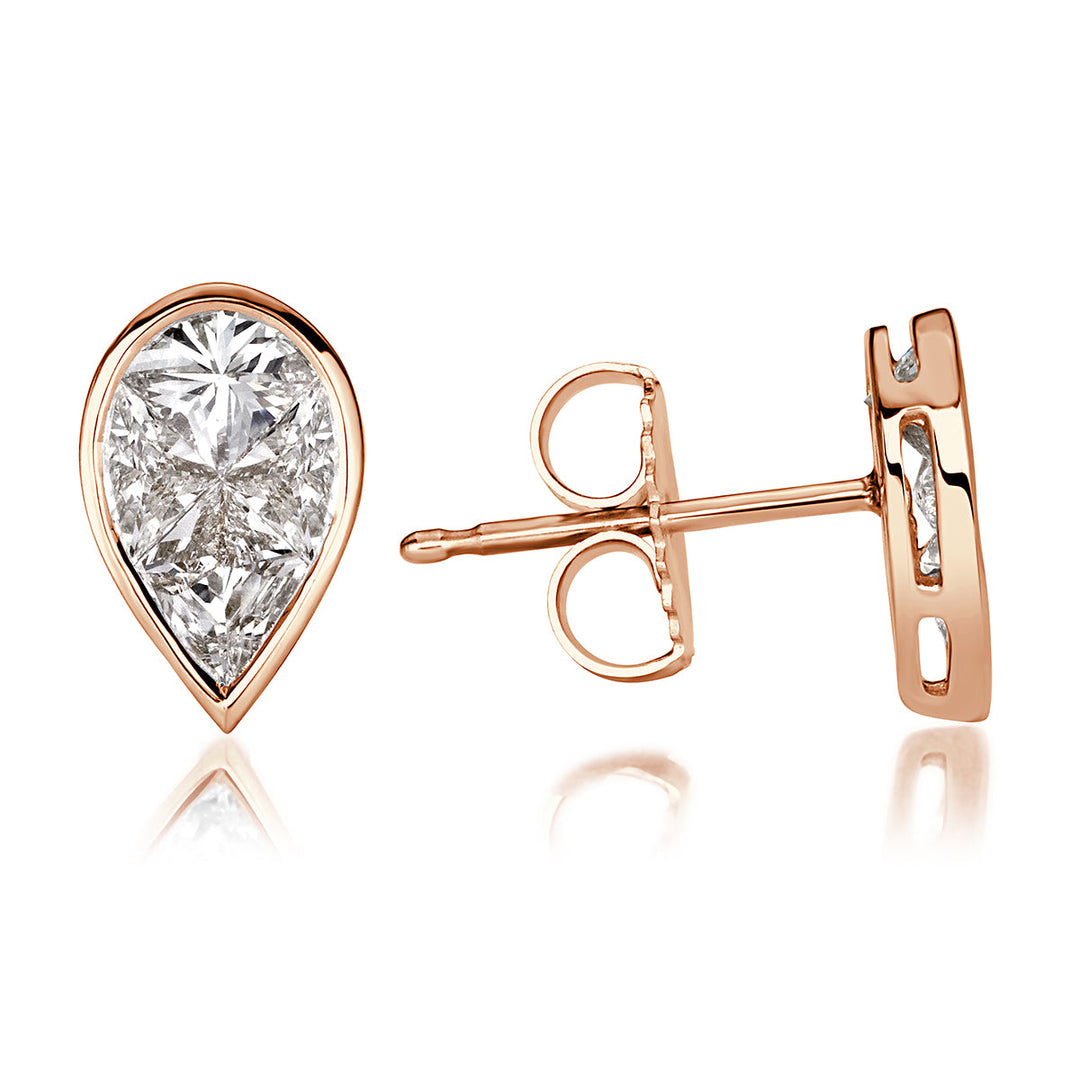 0.86ct Pear Shaped Lab Diamond Mosaic Stud Earrings in 18K Rose Gold