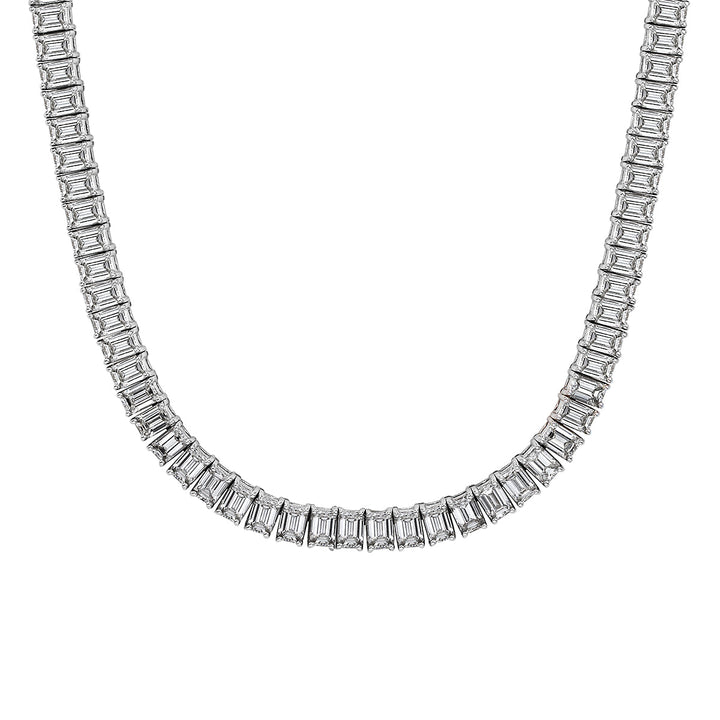 31.82ct Emerald Cut Lab Diamond Tennis Necklace in 18k White Gold