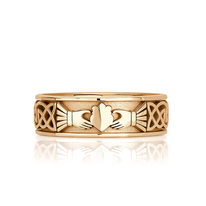 Mens Claddagh Ring in 18k Yellow Gold at 7.0mm