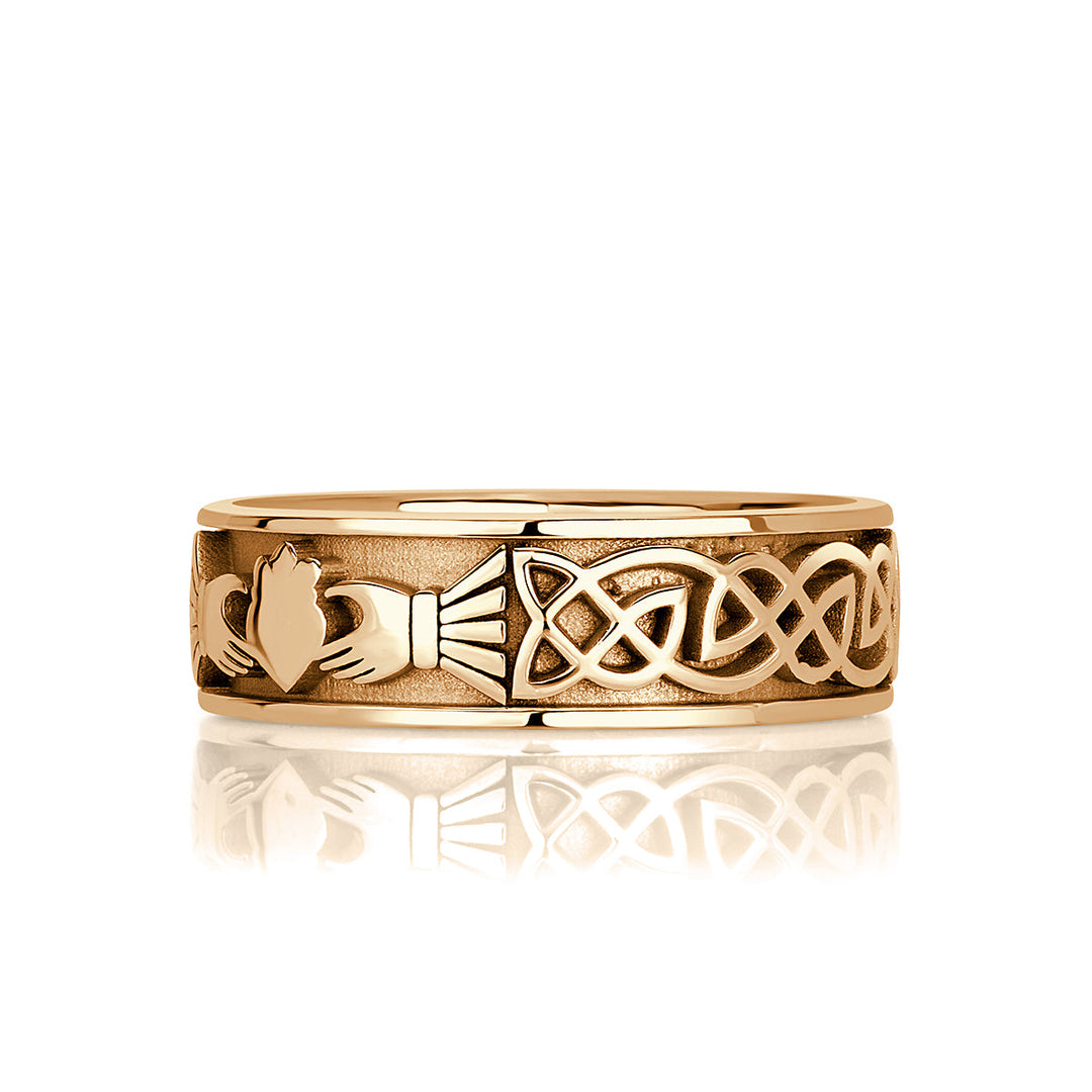 Mens Claddagh Ring in 18k Yellow Gold at 7.0mm