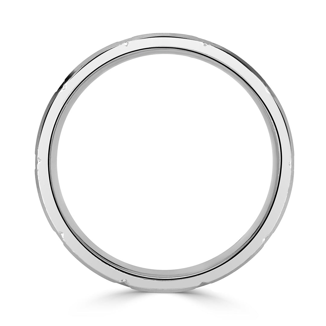 Mens Brick Design Wedding Band in 14k White Gold at 8.5mm