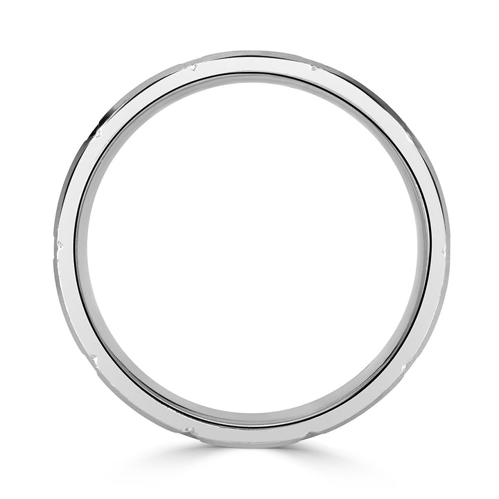 Mens Brick Design Wedding Band in 14k White Gold at 8.5mm