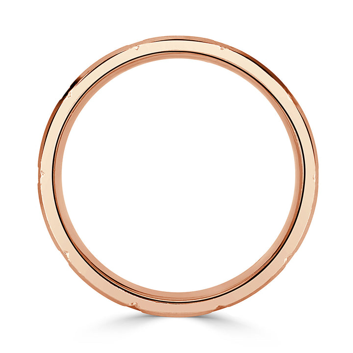 Mens Brick Design Wedding Band in 18k Rose Gold at 8.5mm