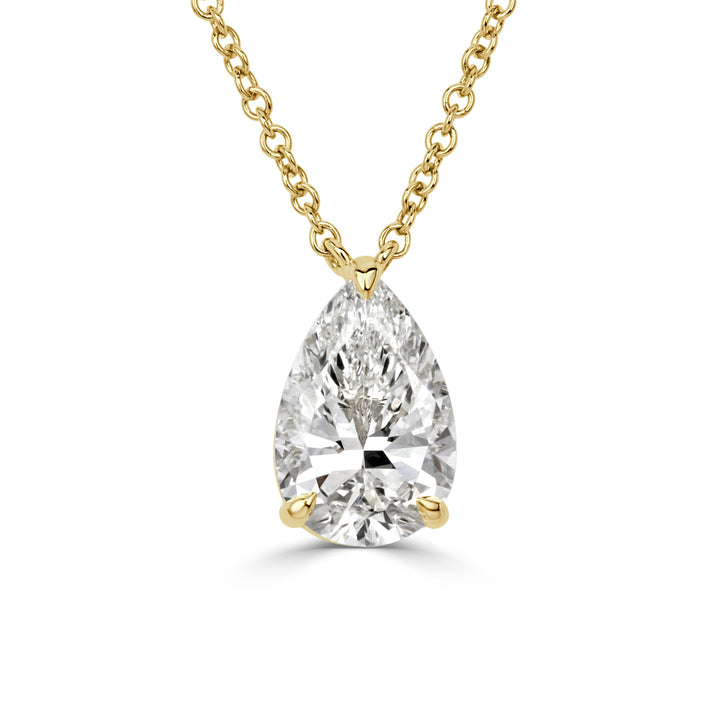 2.01ct Pear Shaped Lab Diamond Pendant in 18K Yellow Gold