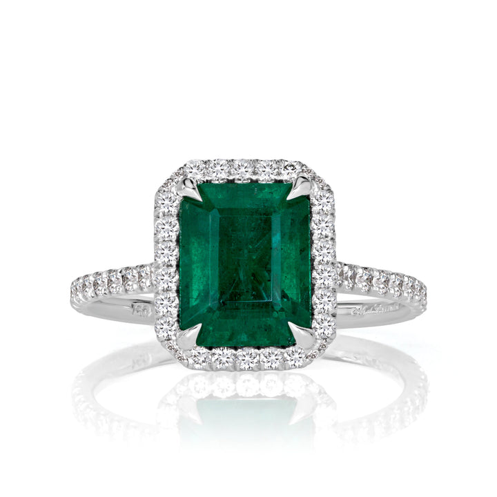 2.71ct Emerald Cut Emerald and Lab Lab Diamond Engagement Ring