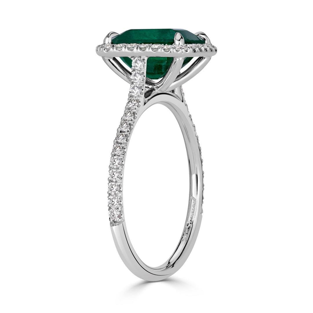 2.71ct Emerald Cut Emerald and Lab Lab Diamond Engagement Ring