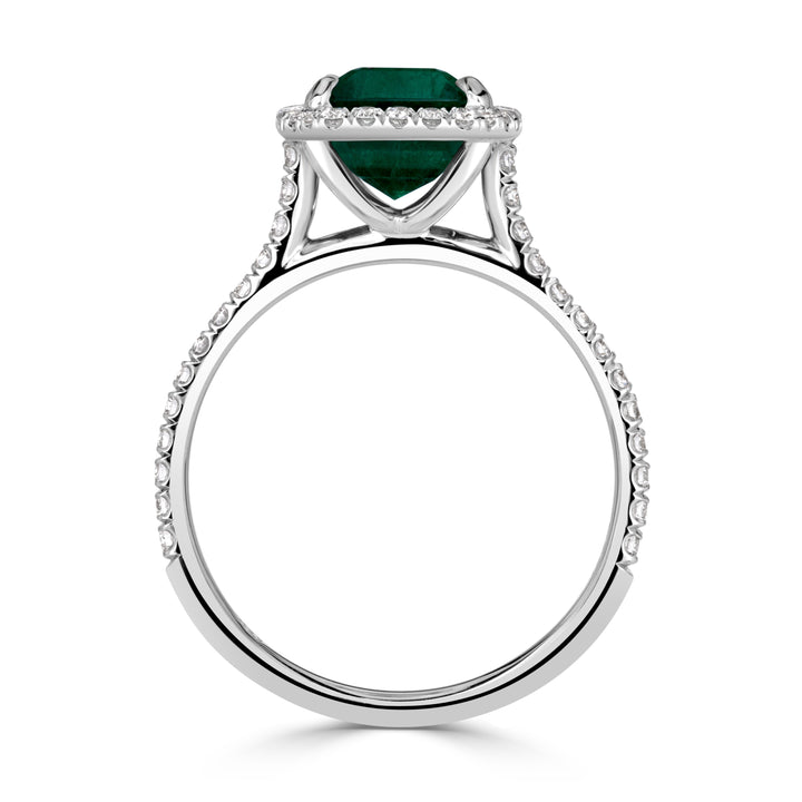 2.71ct Emerald Cut Emerald and Lab Lab Diamond Engagement Ring