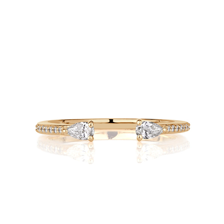 0.28ct Pear Shape and Round Brilliant Cut Lab Diamond Open Band in 18k Champagne Yellow Gold