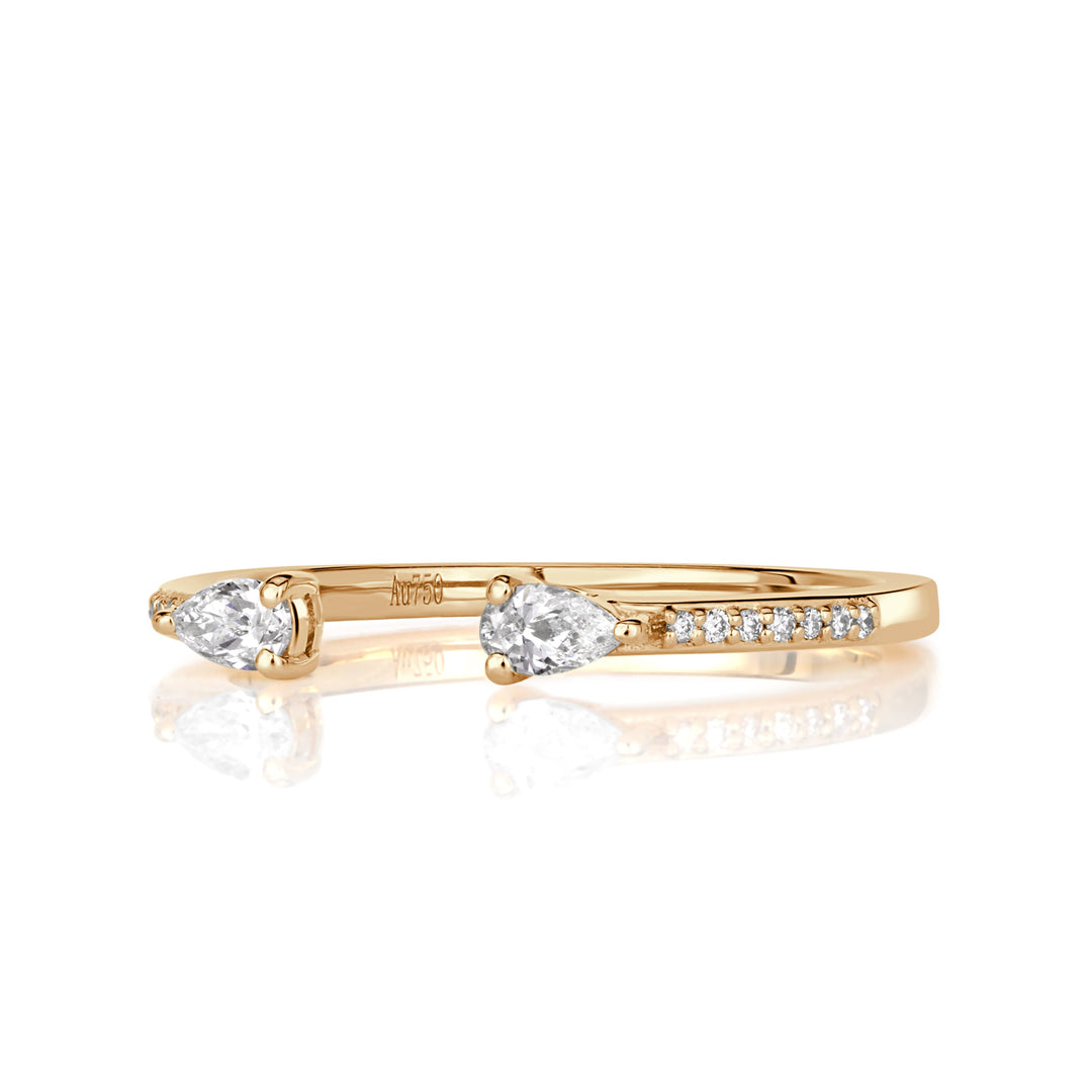 0.28ct Pear Shape and Round Brilliant Cut Lab Diamond Open Band in 18k Champagne Yellow Gold