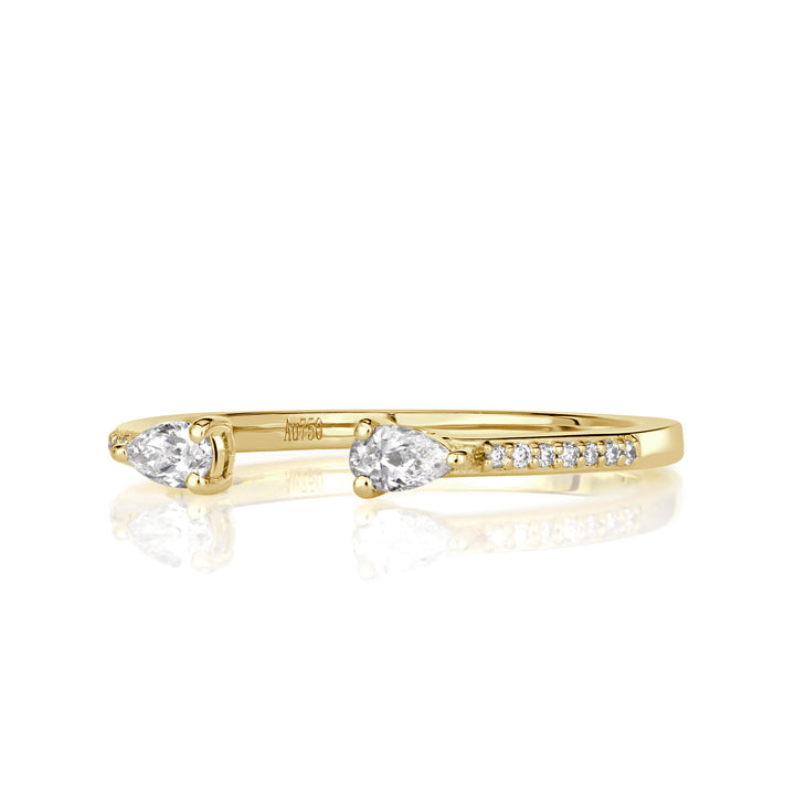 0.28ct Pear Shape and Round Brilliant Cut Lab Diamond Open Band in 18k Yellow Gold