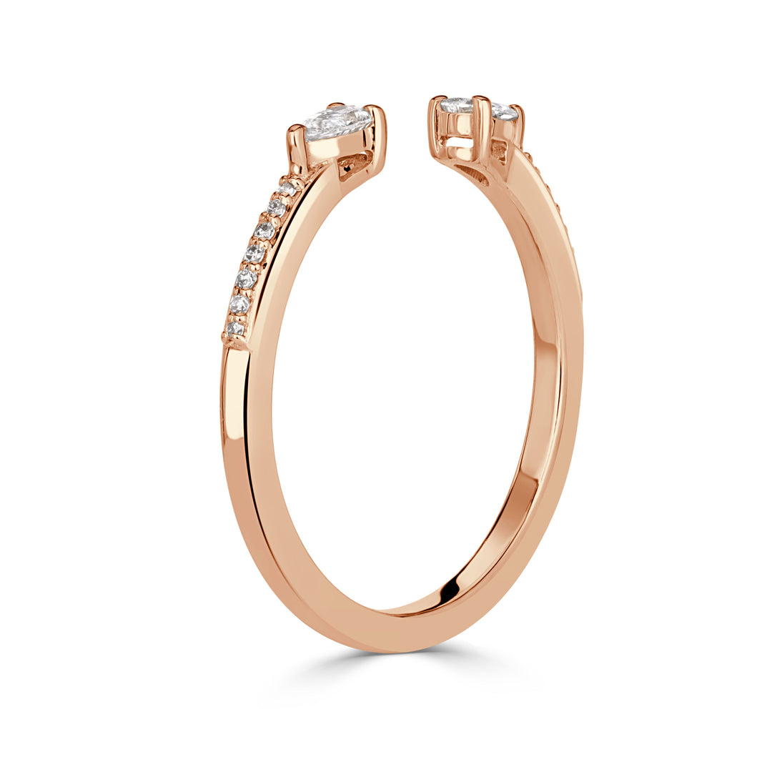 0.28ct Pear Shape and Round Brilliant Cut Lab Diamond Open Band in 18k Rose Gold